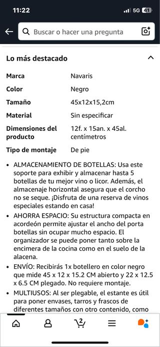 Botellero Plegable Negro. Ref. 75