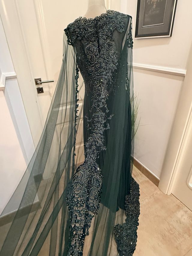 Vestido Fiesta Pedrería Gasa Negro/Verde