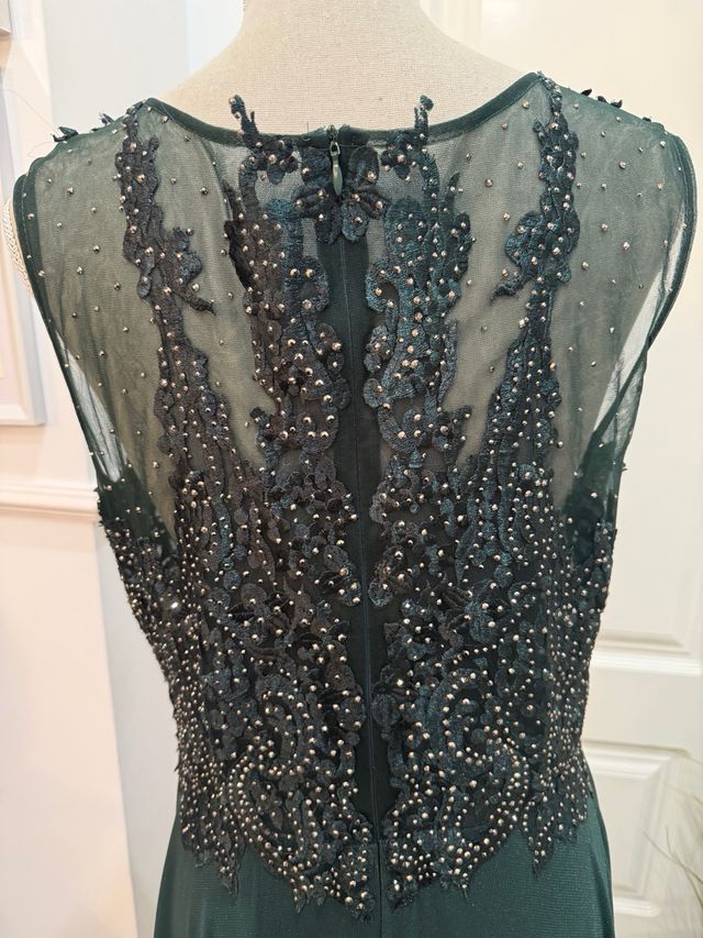 Vestido Fiesta Pedrería Gasa Negro/Verde