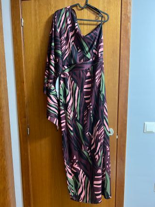 Vestido estampado verde, rosa y morado