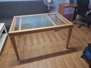 Mesa de comedor extensible madera y cristal