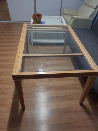 Mesa de comedor extensible madera y cristal