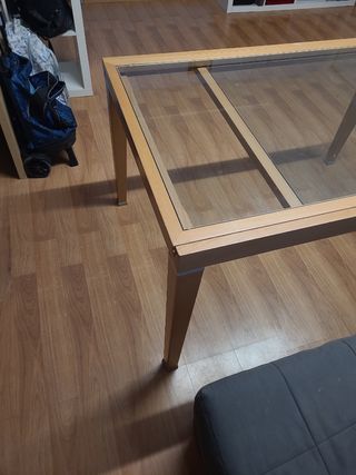 Mesa de comedor extensible madera y cristal
