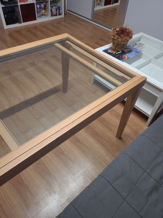 Mesa de comedor extensible madera y cristal