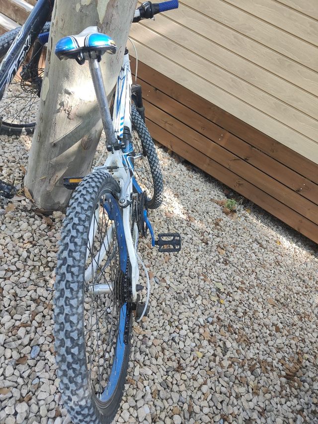 Bicicleta infantil blanca y azul