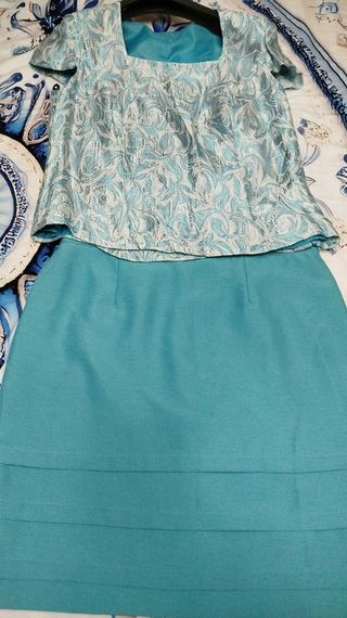 Traje de 3 piezas azul turquesa