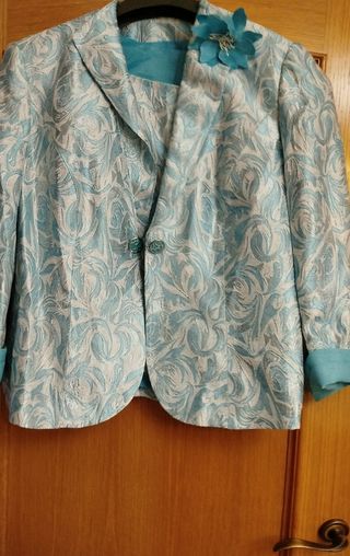 Traje de 3 piezas azul turquesa