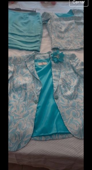 Traje de 3 piezas azul turquesa