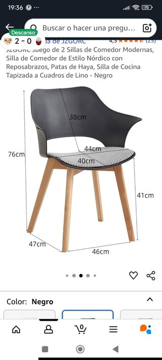 Juego de 4 sillas de comedor con brazos.