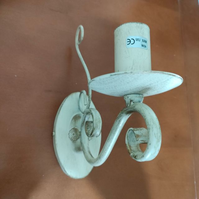 Aplique Portavelas Rústico Metal Blanco Dorado