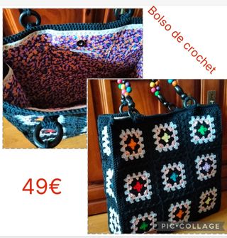Bolso de crochet negro y multicolor