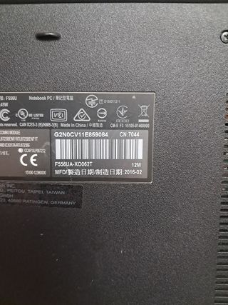 Portátil Asus F556U Negro/Gris
Despiece 