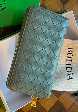 Portafoglio Bottega Veneta intrecciato verde