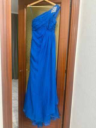 Vestido azul de fiesta asimétrico