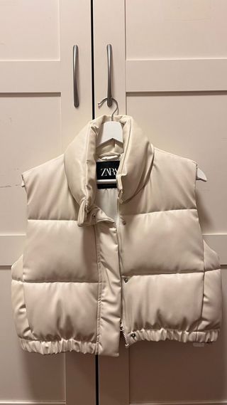 Chaleco Zara Mujer Beige Piel Sintética