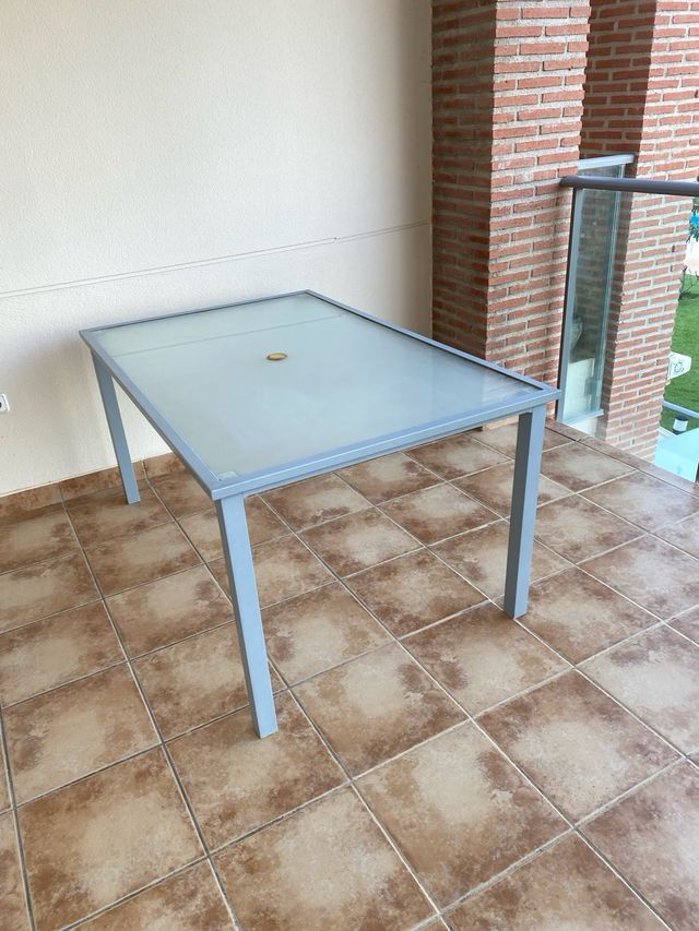 Mesa Terraza Aluminio y Cristal Gris