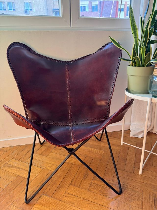 Silla Mariposa Piel Marrón Acero