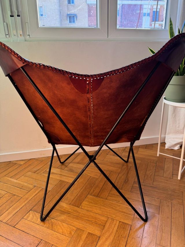 Silla Mariposa Piel Marrón Acero