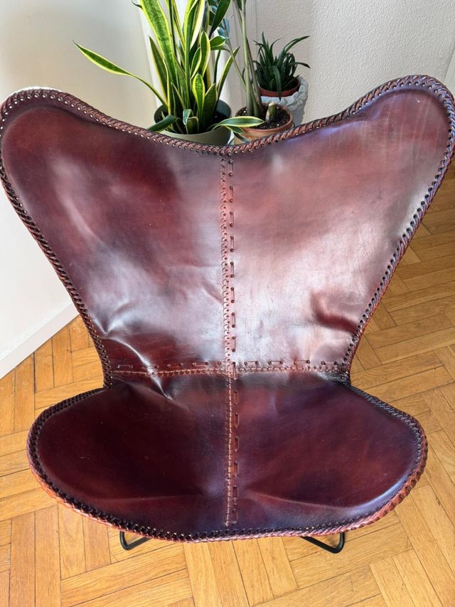 Silla Mariposa Piel Marrón Acero