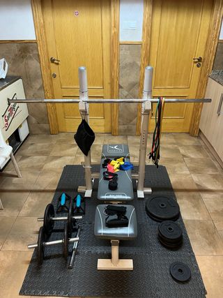 Kit Gimnasio Banco Pesas Mancuernas Bandas