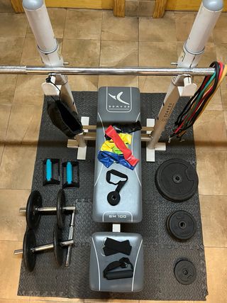 Kit Gimnasio Banco Pesas Mancuernas Bandas