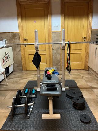Kit Gimnasio Banco Pesas Mancuernas Bandas