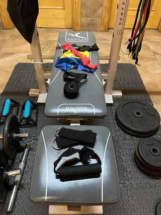 Kit Gimnasio Banco Pesas Mancuernas Bandas