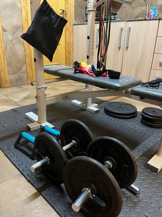 Kit Gimnasio Banco Pesas Mancuernas Bandas