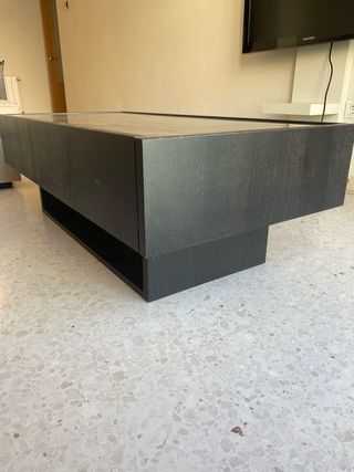 Mesa auxiliar cristal y madera negra