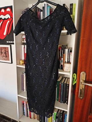 Vestido Cuplé  de fiesta azul oscuro con lentejuel