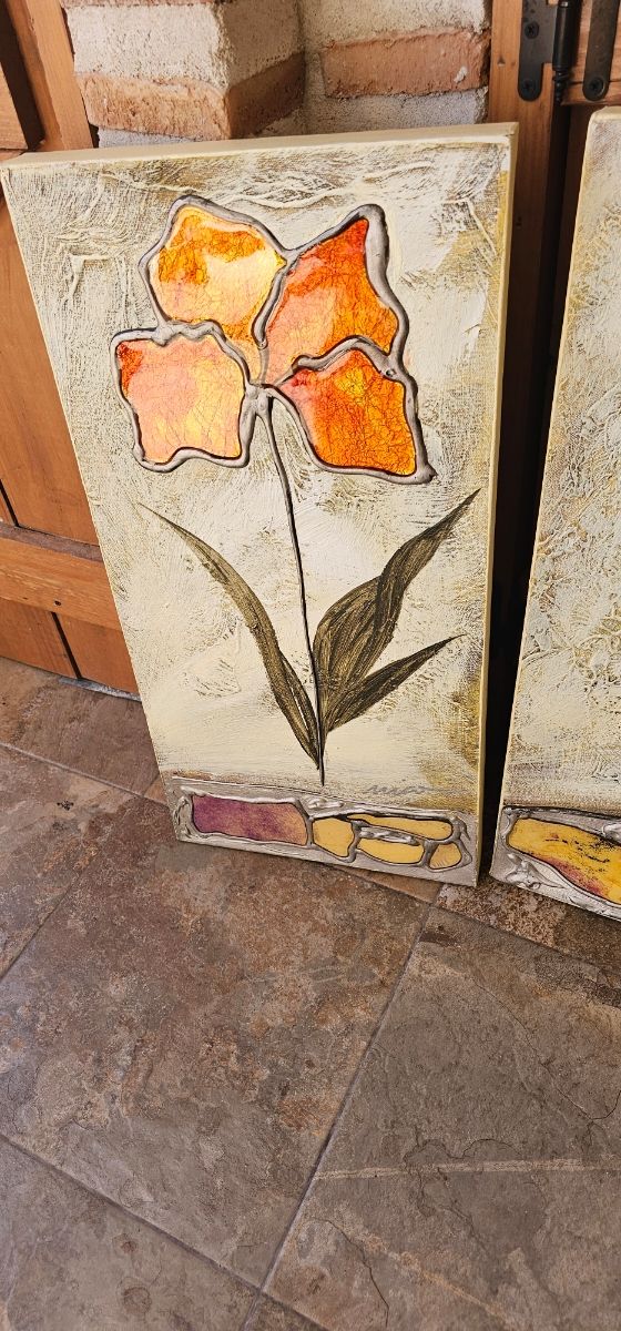 Juego 3 cuadros flores naranja y amarillo