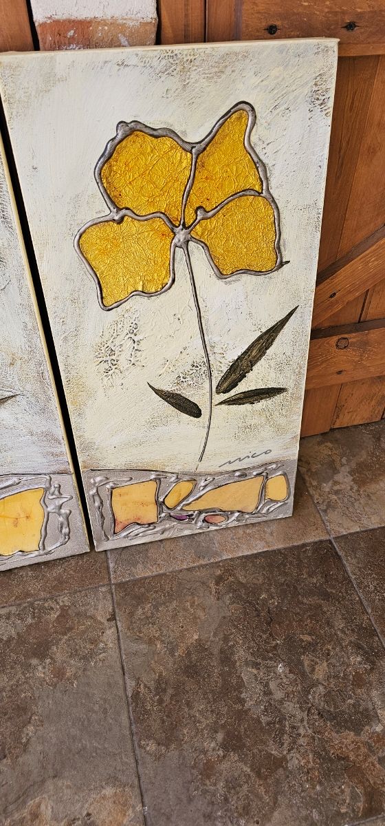 Juego 3 cuadros flores naranja y amarillo