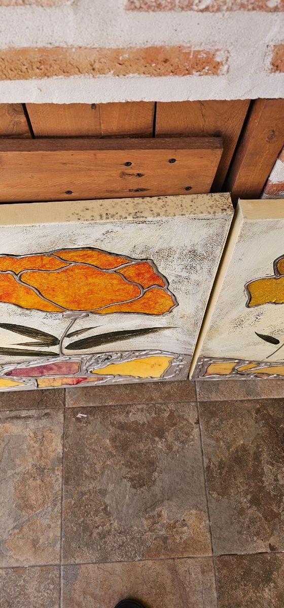 Juego 3 cuadros flores naranja y amarillo