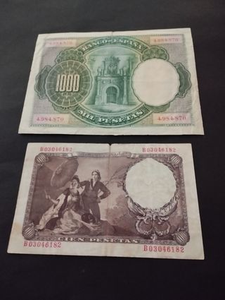 Billetes antiguos españoles 1000 y 100 pesetas