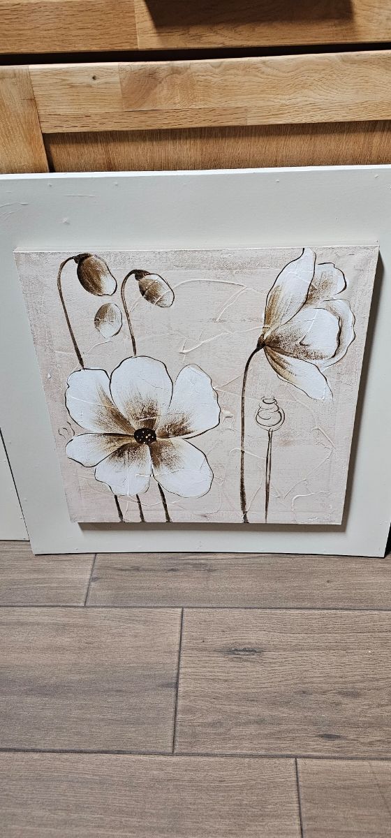 Juego 3 cuadros flores beige y marrón