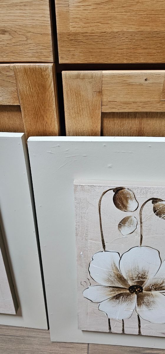 Juego 3 cuadros flores beige y marrón