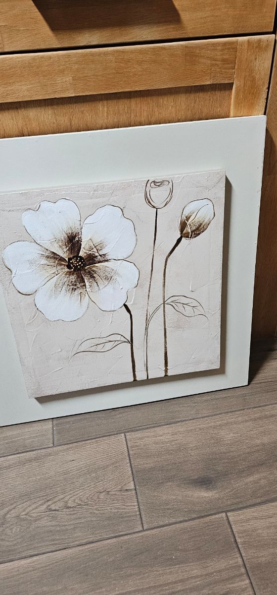 Juego 3 cuadros flores beige y marrón