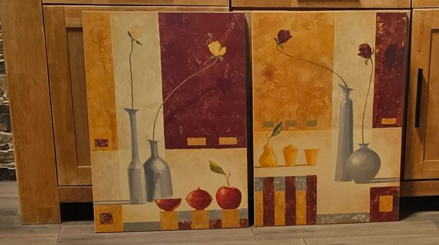 Juego 2 cuadros decorativos flores y jarrones