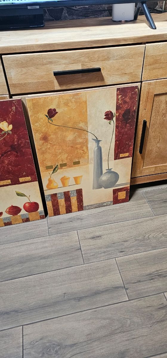 Juego 2 cuadros decorativos flores y jarrones