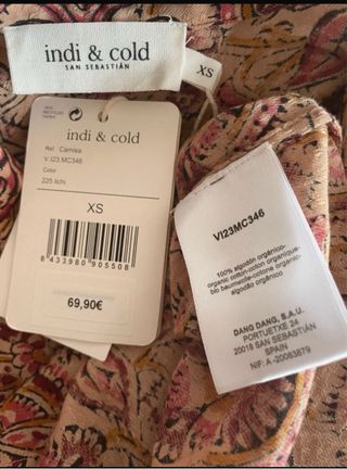 Camisa Indi & Cold Talla XS Nueva con etiqueta