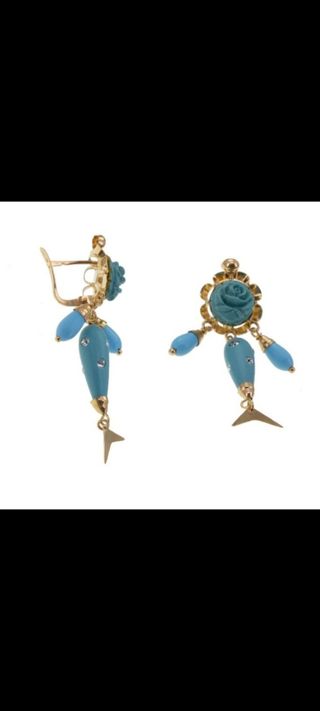 Pendientes Oro 18kl pescados de Coral Turquesa