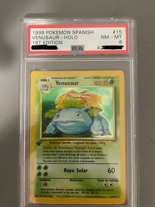 Carta Pokémon Venusaur base set PSA 8 Español Holo