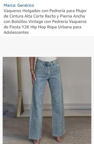 Pantalones Vaqueros Anchos con Pedrería Talla M