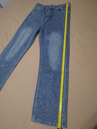 Pantalones Vaqueros Anchos con Pedrería Talla M
