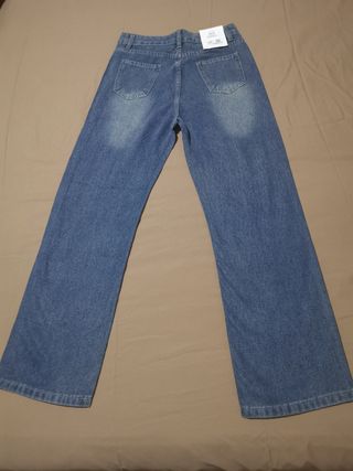 Pantalones Vaqueros Anchos con Pedrería Talla M