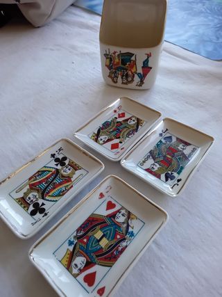 Juego 4 platitos baraja cartas