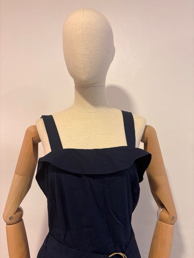 Vestido azul palabra de honor con volantes