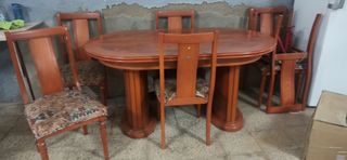 Mesa comedor y 6 sillas vintage madera. Urge vende