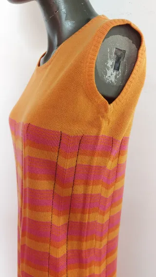 Vestido punto vintage naranja y rosa