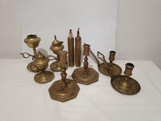 Lote Antiguo 9 Piezas Bronce Iluminación